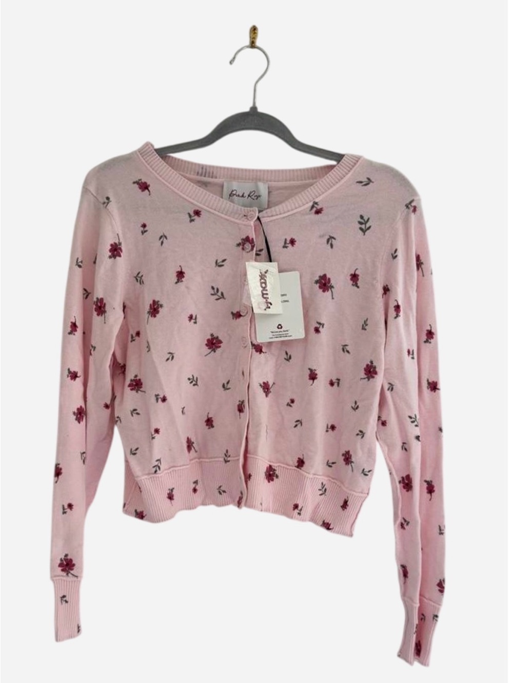 Pink Floral Button-Up Cardigan Sweater - Pink by Pink Rose